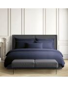 Drap plat satin de coton rayure tissé dobby bleu foncé