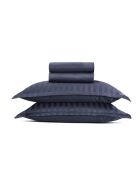 Dunkelblaues, gewebtes, gestreiftes Bettlakenset aus Baumwollsatin von Dobby + 2 x (90 x 200 x 30 cm) + 2 x (63 x 63 cm)