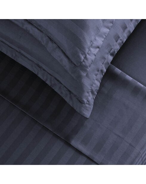 Dunkelblaues, gewebtes, gestreiftes Bettlakenset aus Baumwollsatin von Dobby + 2 x (90 x 200 x 30 cm) + 2 x (63 x 63 cm)