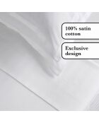 Ensemble de draps satin de coton rayure tissé dobby blanc + 2x(90x200x30 cm) + 2x(50x70 cm)