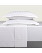 Ensemble de draps satin de coton rayure tissé dobby blanc + 2x(90x200x30 cm) + 2x(50x70 cm)