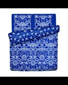 Funda de edredón y funda de almohada con adornos de algodón azul satinado, 240 x 220 cm, 2 x 63 cm