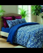 Funda de edredón y funda de almohada con adornos de algodón azul satinado, 240 x 220 cm, 2 x 63 cm