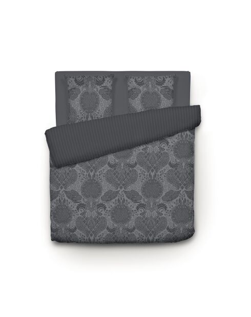 Dekbedovertrek + 2 kussenslopen katoensatijn Arles donkergrijs - 240x220 cm + 2x (63x63 cm)