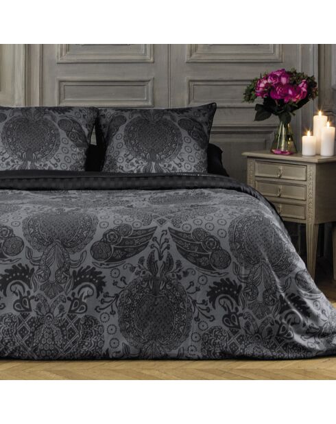 Dekbedovertrek + 2 kussenslopen katoensatijn Arles donkergrijs - 240x220 cm + 2x (63x63 cm)