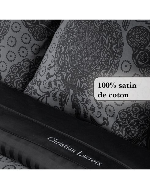 Dekbedovertrek + 2 kussenslopen katoensatijn Arles donkergrijs - 240x220 cm + 2x (63x63 cm)