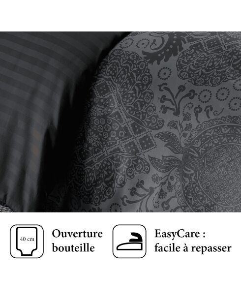 Dekbedovertrek + 2 kussenslopen katoensatijn Arles donkergrijs - 240x220 cm + 2x (63x63 cm)