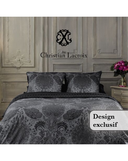 Dekbedovertrek + 2 kussenslopen katoensatijn Arles donkergrijs - 240x220 cm + 2x (63x63 cm)