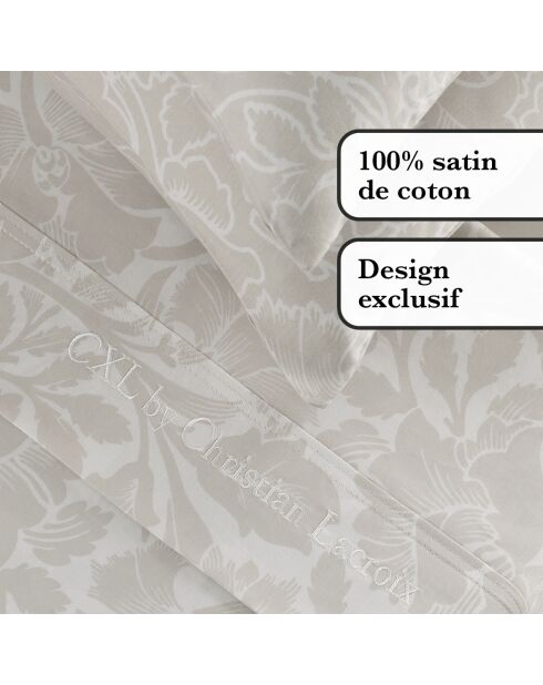 Ensemble de draps satin de coton Arabesque taupe + 180x200x30 cm + 2x(50x70 cm)