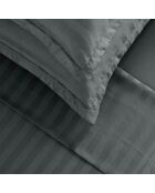 Dunkelgraues Dobby Bettlakenset aus Baumwollsatin, gestreift, 180 x 200 x 30 cm + 2 x (63 x 63 cm)