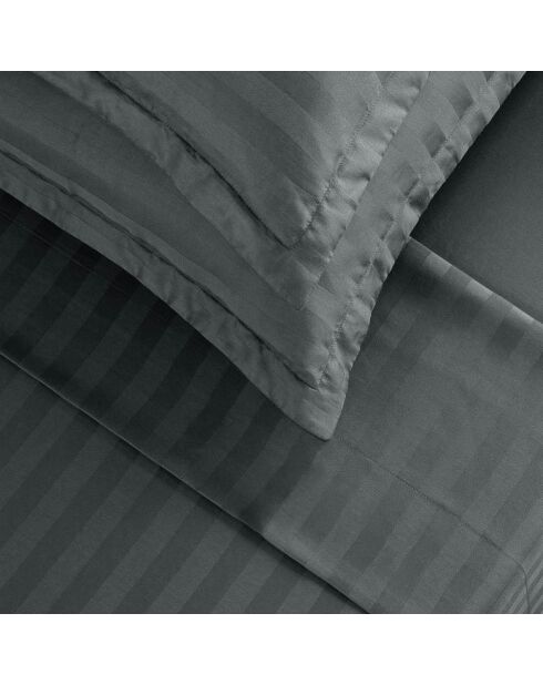 Dunkelgraues Dobby Bettlakenset aus Baumwollsatin, gestreift, 180 x 200 x 30 cm + 2 x (63 x 63 cm)