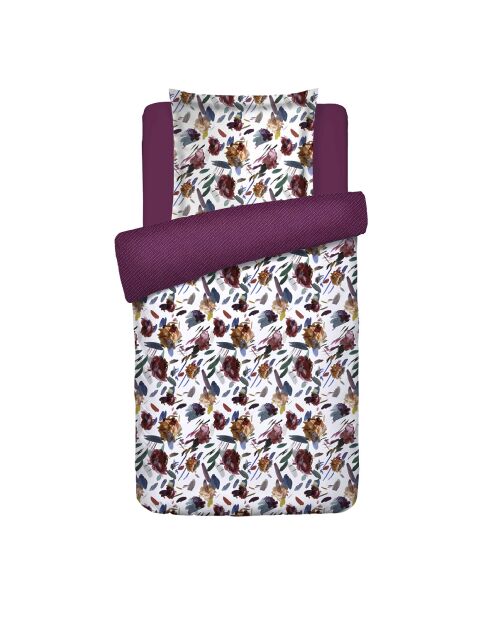 Arty flowers dekbedovertrek van wit katoensatijn + kussensloop - 140x200 cm + 63x63 cm