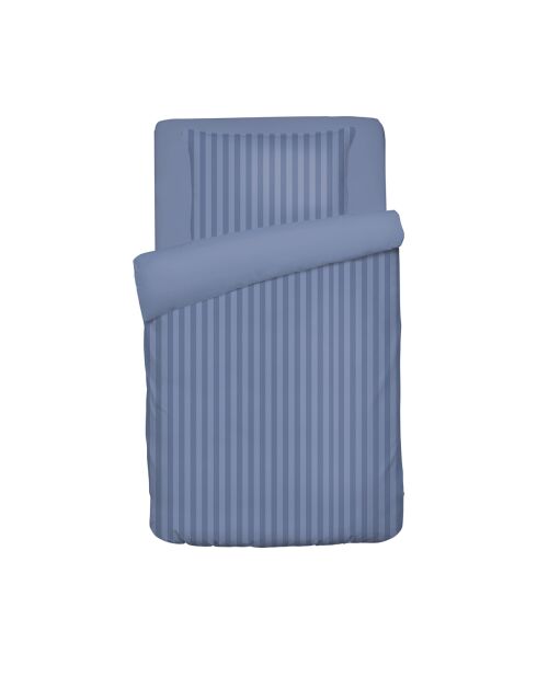 Housse de couette + taie d'oreiller bébé satin de coton rayure tissé Jacquard bleu - 100x135 cm + 40x60 cm