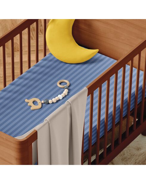 Housse de couette + taie d'oreiller bébé satin de coton rayure tissé Jacquard bleu - 100x135 cm + 40x60 cm