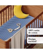 Housse de couette + taie d'oreiller bébé satin de coton rayure tissé Jacquard bleu - 100x135 cm + 40x60 cm