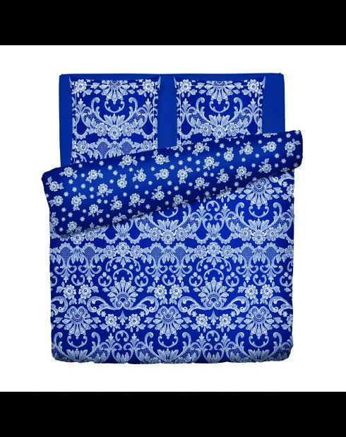 Funda de edredón y funda de almohada con adornos de algodón azul satinado, 260 x 240 cm, 2 x 63 cm