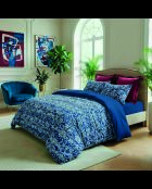 Housse de couette + taie d'oreiller satin de coton Passementerie bleu - 260x240 cm + 2x(63x63 cm)