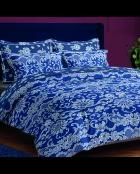 Housse de couette + taie d'oreiller satin de coton Passementerie bleu - 260x240 cm + 2x(63x63 cm)
