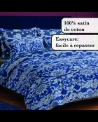 Housse de couette + taie d'oreiller satin de coton Passementerie bleu - 260x240 cm + 2x(63x63 cm)