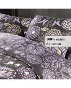 Funda nórdica Love Stories en color ciruela y 2 fundas de almohada de satén de algodón, 240 x 220 cm, 2 x 65 cm