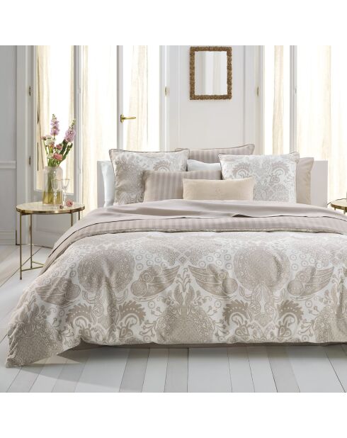 Dekbedovertrek + 2 kussenslopen katoensatijn Arles taupe - 240x220 cm + 2x (63x63 cm)