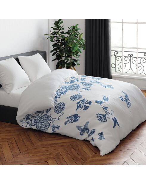 Love Stories blauw/wit katoenen satijnen dekbedovertrek + 2 kussenslopen - 240x220 cm + 2x (65x65 cm)