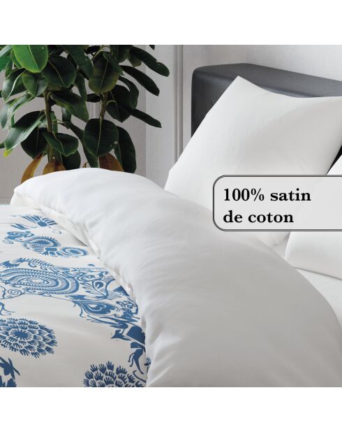 Love Stories blauw/wit katoenen satijnen dekbedovertrek + 2 kussenslopen - 240x220 cm + 2x (65x65 cm)