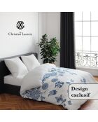 Love Stories blauw/wit katoenen satijnen dekbedovertrek + 2 kussenslopen - 240x220 cm + 2x (65x65 cm)