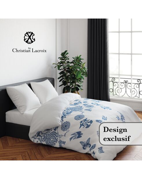 Love Stories blauw/wit katoenen satijnen dekbedovertrek + 2 kussenslopen - 240x220 cm + 2x (65x65 cm)