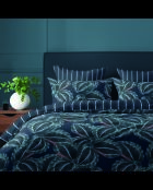 Calathea donkerblauw dekbedovertrek van katoensatijn + kussensloop - 260x240 cm + 2x (63x63 cm)