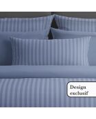 Drap plat satin de coton rayure tissé dobby blue