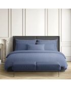 Drap plat satin de coton rayure tissé dobby blue