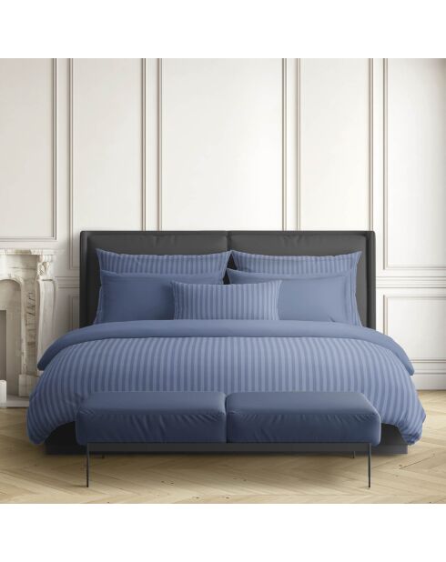 Blaues, gewebtes gestreiftes Bettlaken aus Baumwollsatin