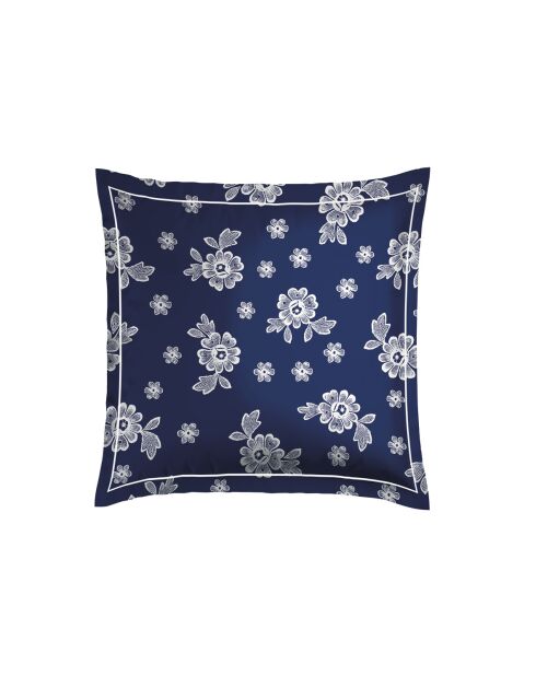 2 dunkelblaue Kissenbezüge aus Baumwollsatin Blossom, 63 x 63 cm
