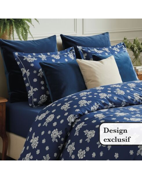 2 dunkelblaue Kissenbezüge aus Baumwollsatin Blossom, 63 x 63 cm