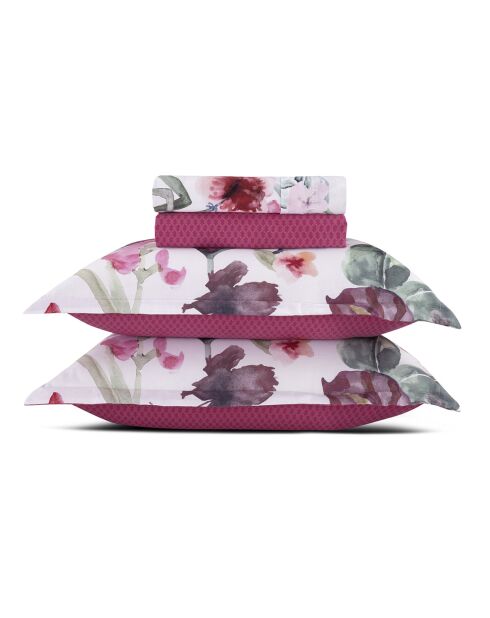 Set lenzuola in raso di cotone color lampone esotico + 160x200x30 cm + 2x (50x70 cm)