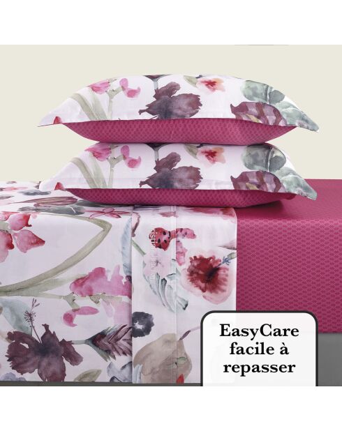 Set lenzuola in raso di cotone color lampone esotico + 160x200x30 cm + 2x (50x70 cm)