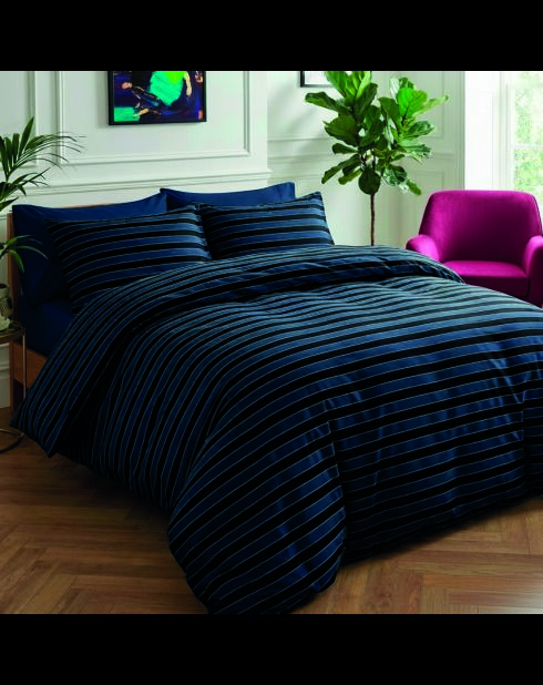 Donkerblauw Eclipse dekbedovertrek van katoensatijn + kussensloop - 260x240 cm + 2x (63x63 cm)