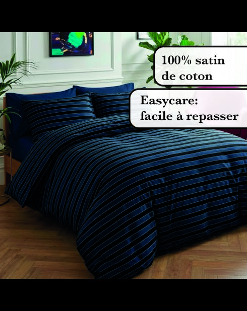 Donkerblauw Eclipse dekbedovertrek van katoensatijn + kussensloop - 260x240 cm + 2x (63x63 cm)