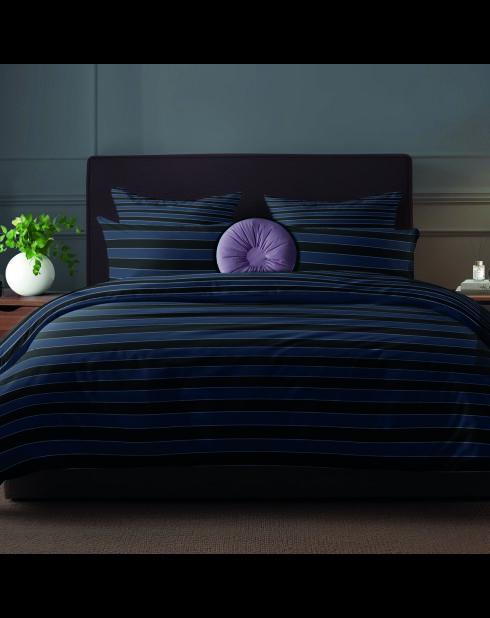 Donkerblauw Eclipse dekbedovertrek van katoensatijn + kussensloop - 260x240 cm + 2x (63x63 cm)