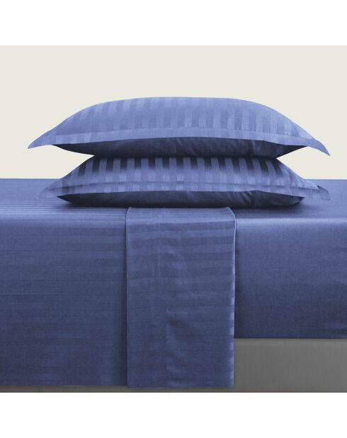 Dobby Blue katoenen satijnen lakenset met geweven strepen + 180x200x30 cm + 2x (63x63 cm)