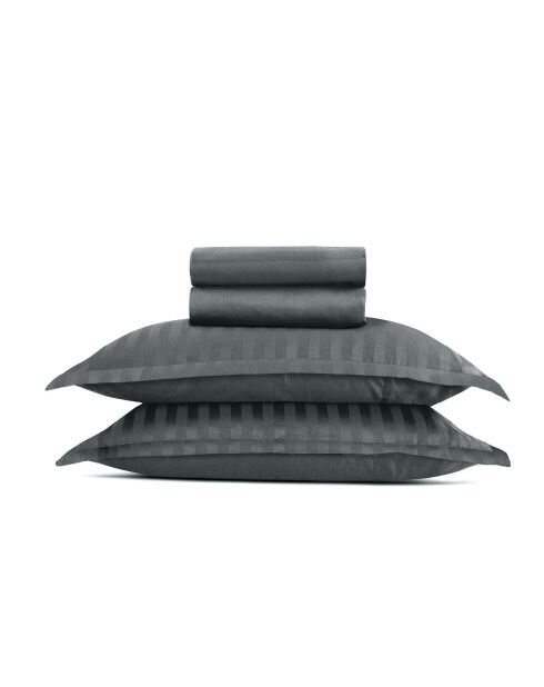 Dunkelgraues Dobby-Bettwäsche-Set aus Baumwollsatin, gestreift, 160 x 200 x 30 cm + 2 x (63 x 63 cm)
