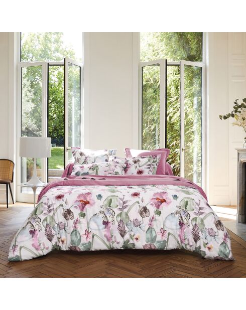 Lenzuolo piano Garden Micro in raso di cotone lampone