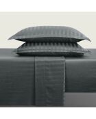 Dunkelgraues, gewebtes gestreiftes Bettlakenset aus Baumwollsatin von Dobby + 180 x 200 x 30 cm + 2 x (50 x 70 cm)