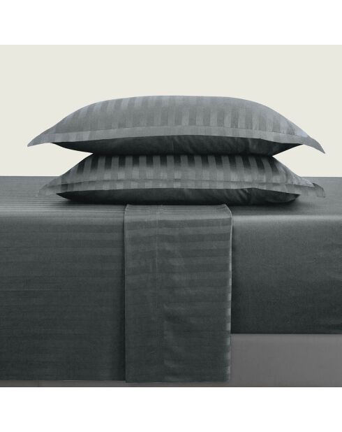 Dunkelgraues, gewebtes gestreiftes Bettlakenset aus Baumwollsatin von Dobby + 180 x 200 x 30 cm + 2 x (50 x 70 cm)