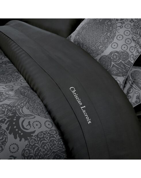 Sábana encimera de satén de algodón liso gris oscuro