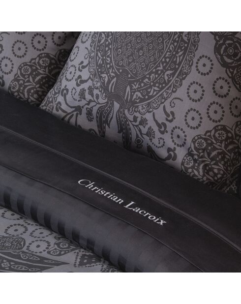 Sábana encimera de satén de algodón liso gris oscuro