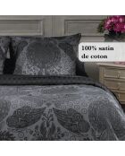 Sábana encimera de satén de algodón liso gris oscuro