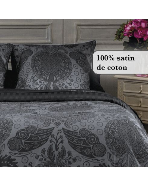 Sábana encimera de satén de algodón liso gris oscuro