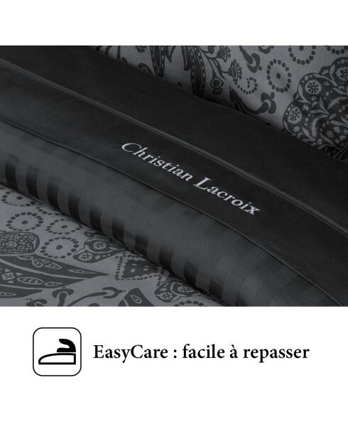 Sábana encimera de satén de algodón liso gris oscuro